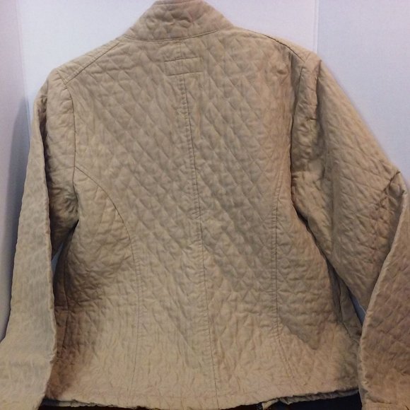 Y2K Merona Diamond Quilted Moto Jacket Women's -M Pockets Full Zip Buckles Tan - Picture 11 of 12